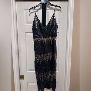 Gianni Bini Black Green/Blue and Silver Sequin Dress